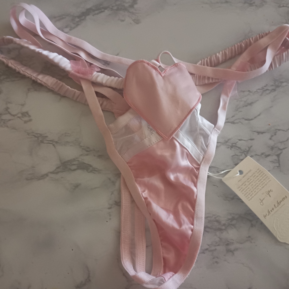 For Love And Lemons Pink Satin Thong Panties